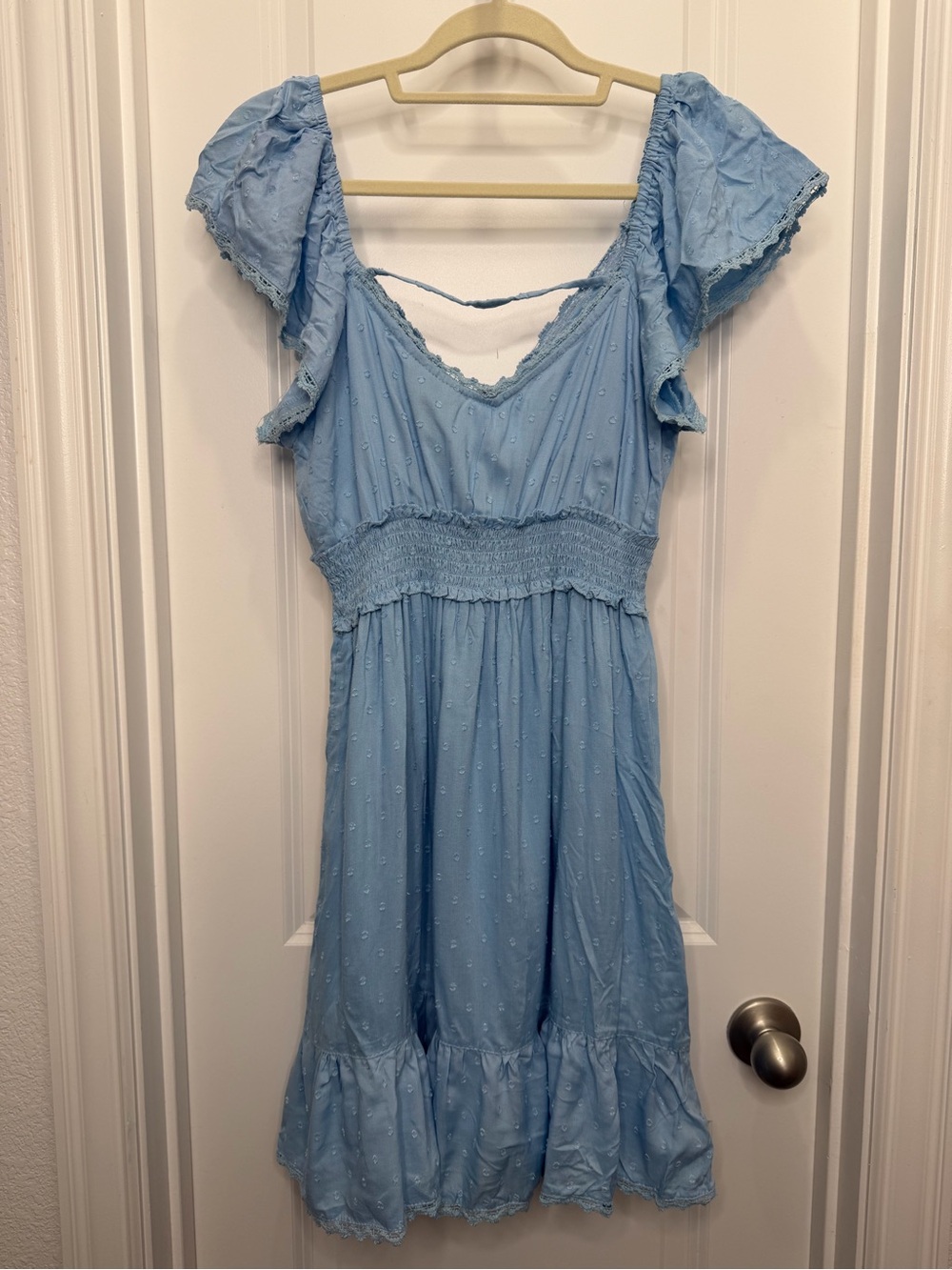Lime Lush Baby Blue Swiss Dot Lace Detail Mini Dress Small NWT!! - Picture 9 of 12
